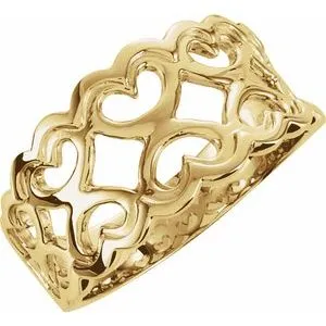 14K Yellow 10.2 mm Heart Pattern Band