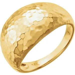 14K Yellow 12 mm Hammered Dome Ring