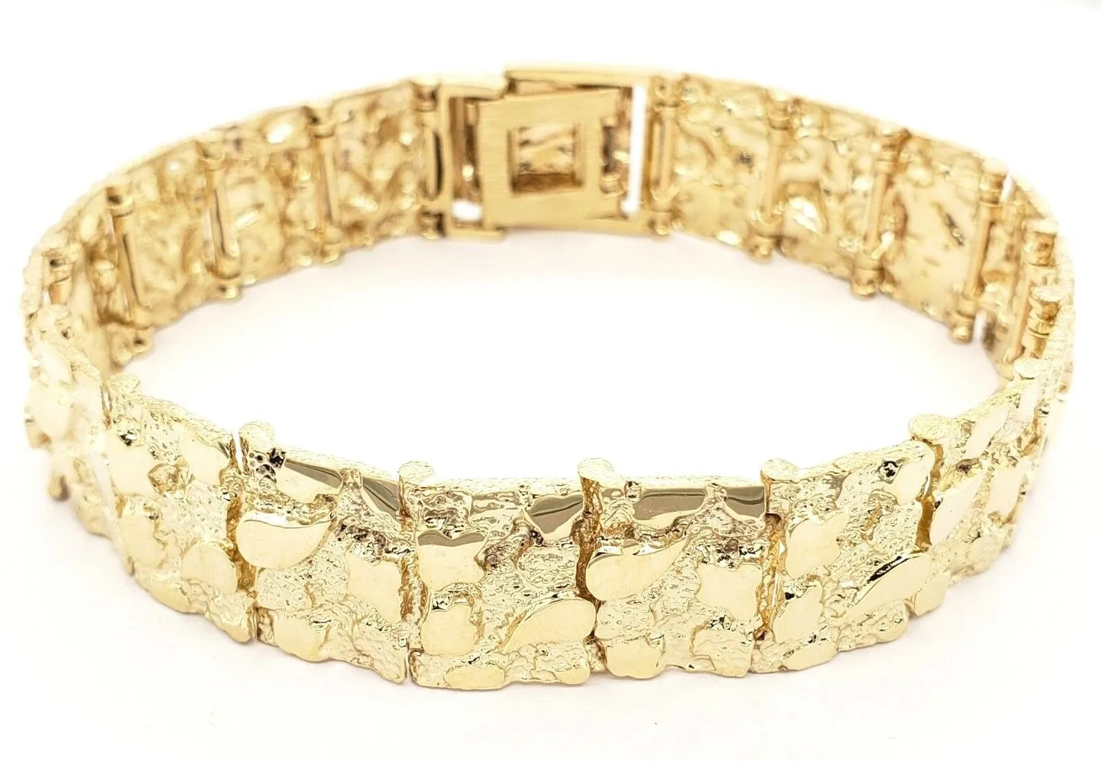 14k Yellow Gold Nugget Bracelet Adjustable 8" - 8.5" 15.5mm 41.7 grams