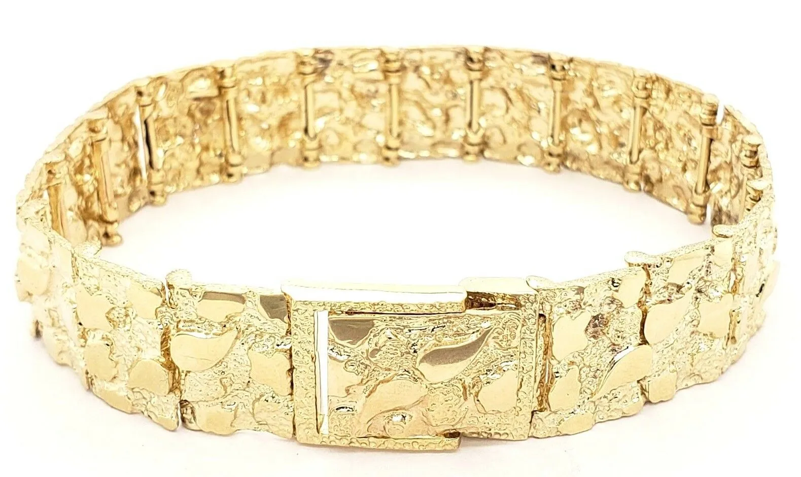 14k Yellow Gold Nugget Bracelet Adjustable 8" - 8.5" 15.5mm 41.7 grams