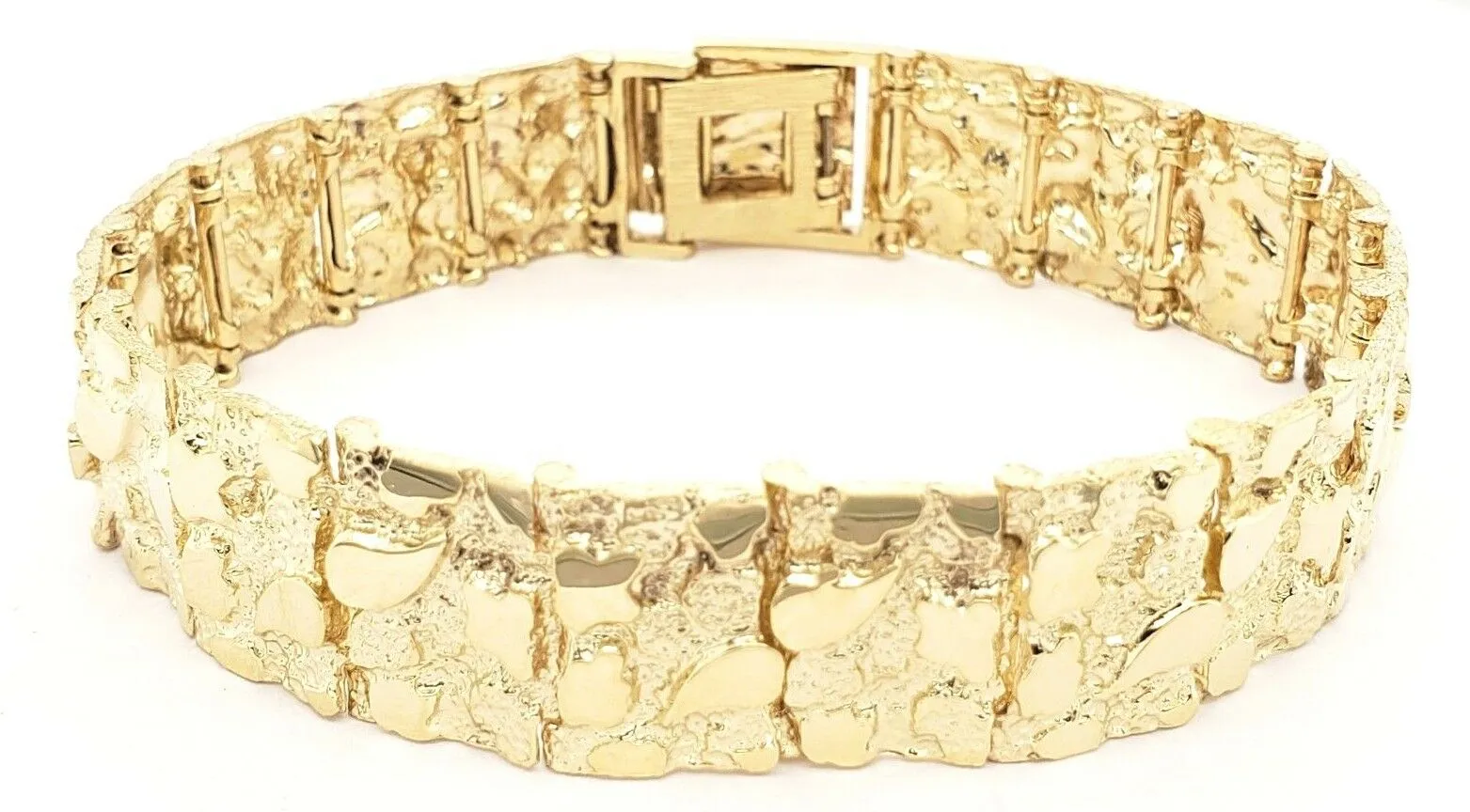 14k Yellow Gold Nugget Bracelet Adjustable 8" - 8.5" 15.5mm 41.7 grams