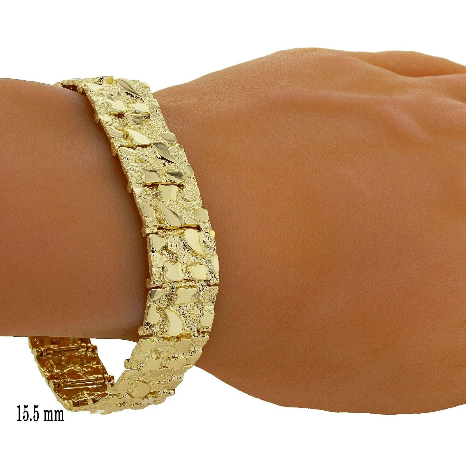 14k Yellow Gold Nugget Bracelet Adjustable 8" - 8.5" 15.5mm 41.7 grams