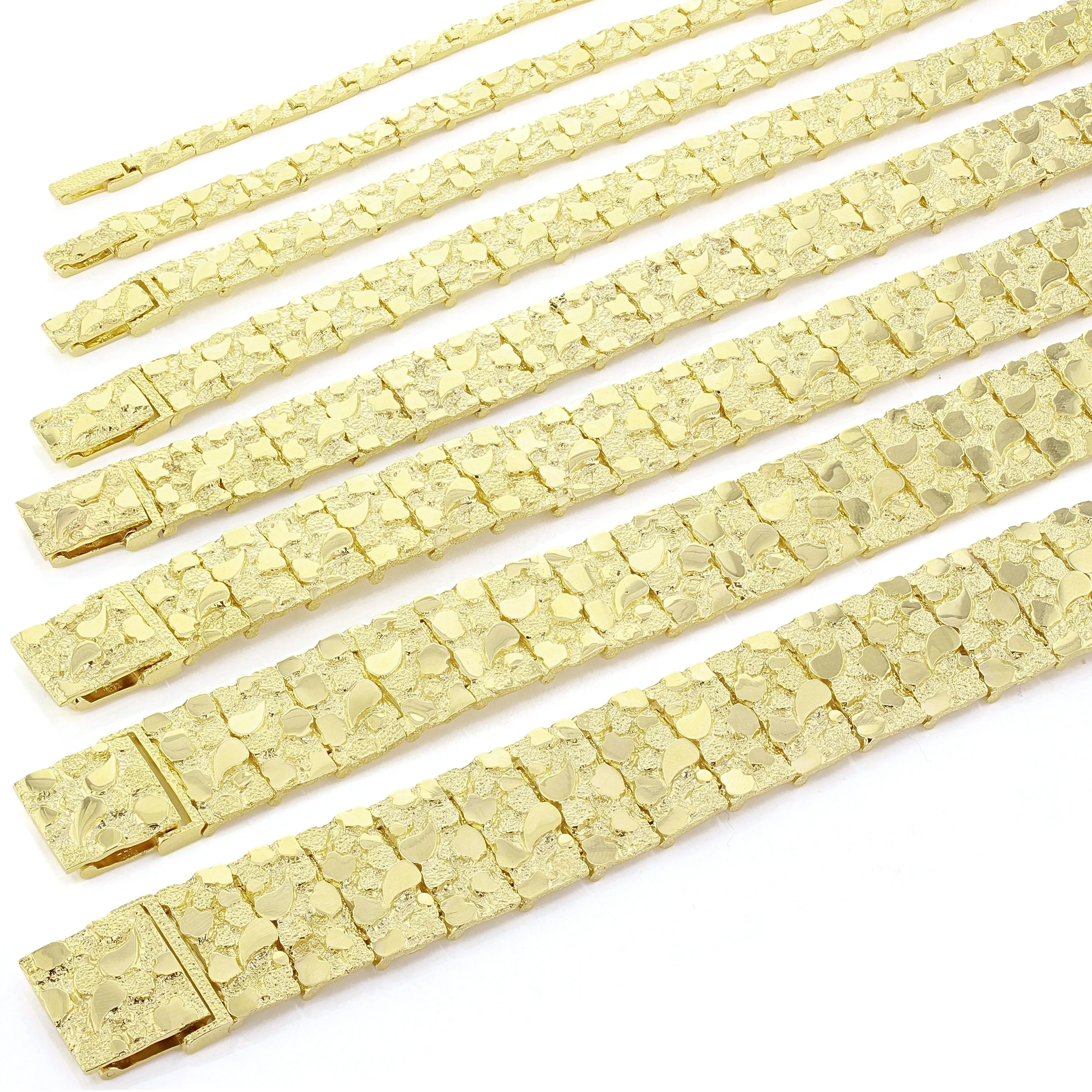 14k Yellow Gold Solid Nugget Bracelet 7"-9" 4mm to 25mm Adjustable