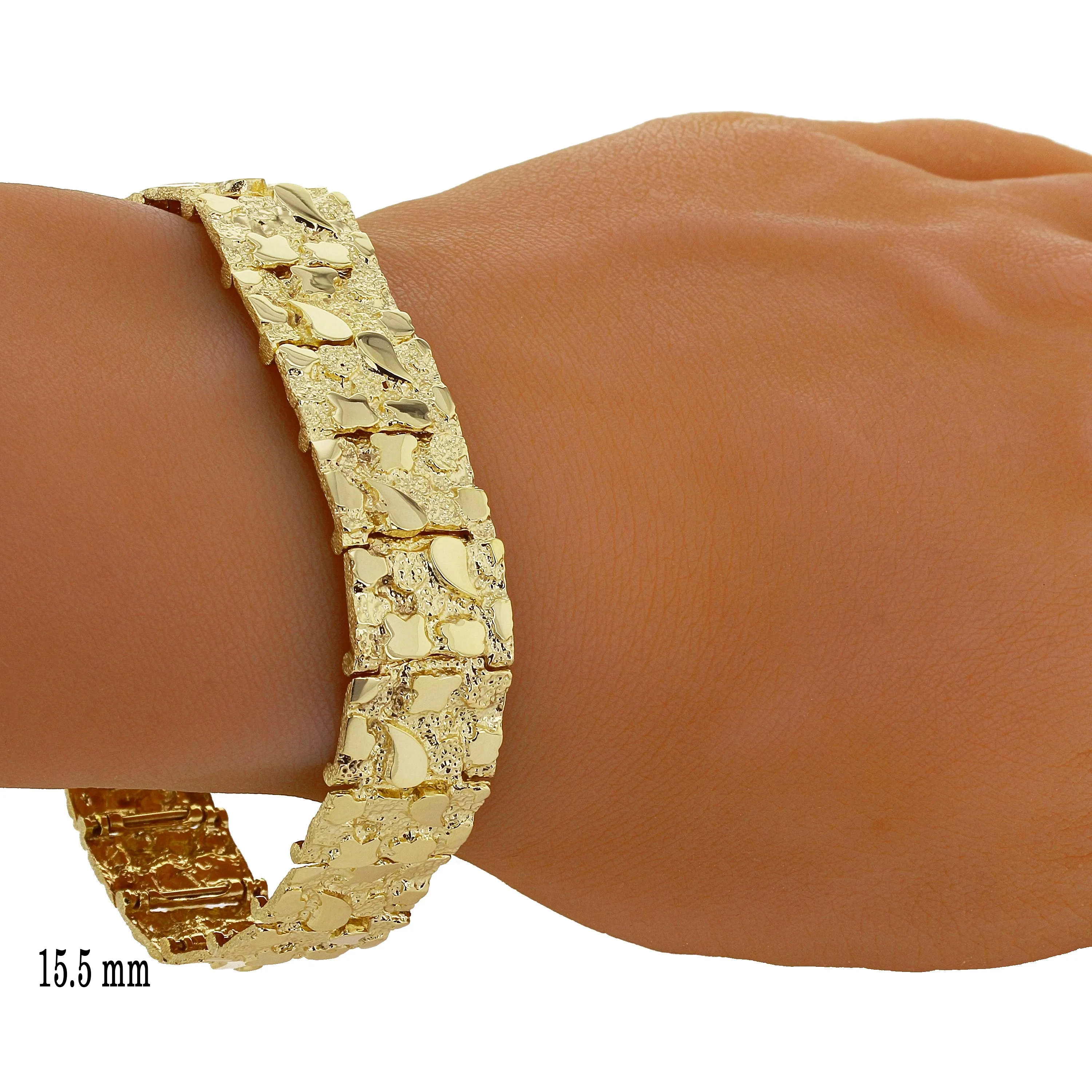 14k Yellow Gold Solid Nugget Bracelet 7"-9" 4mm to 25mm Adjustable