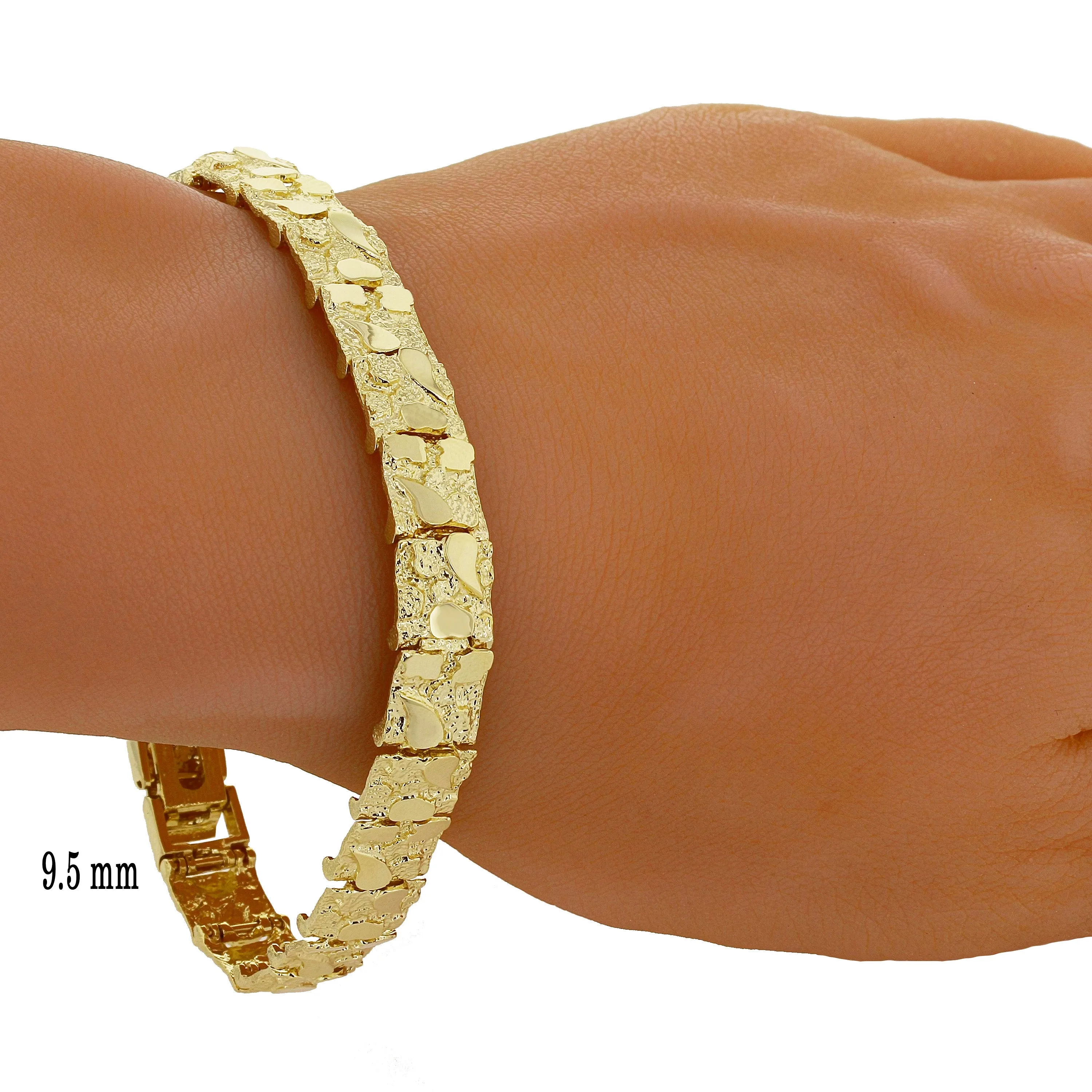 14k Yellow Gold Solid Nugget Bracelet 7"-9" 4mm to 25mm Adjustable