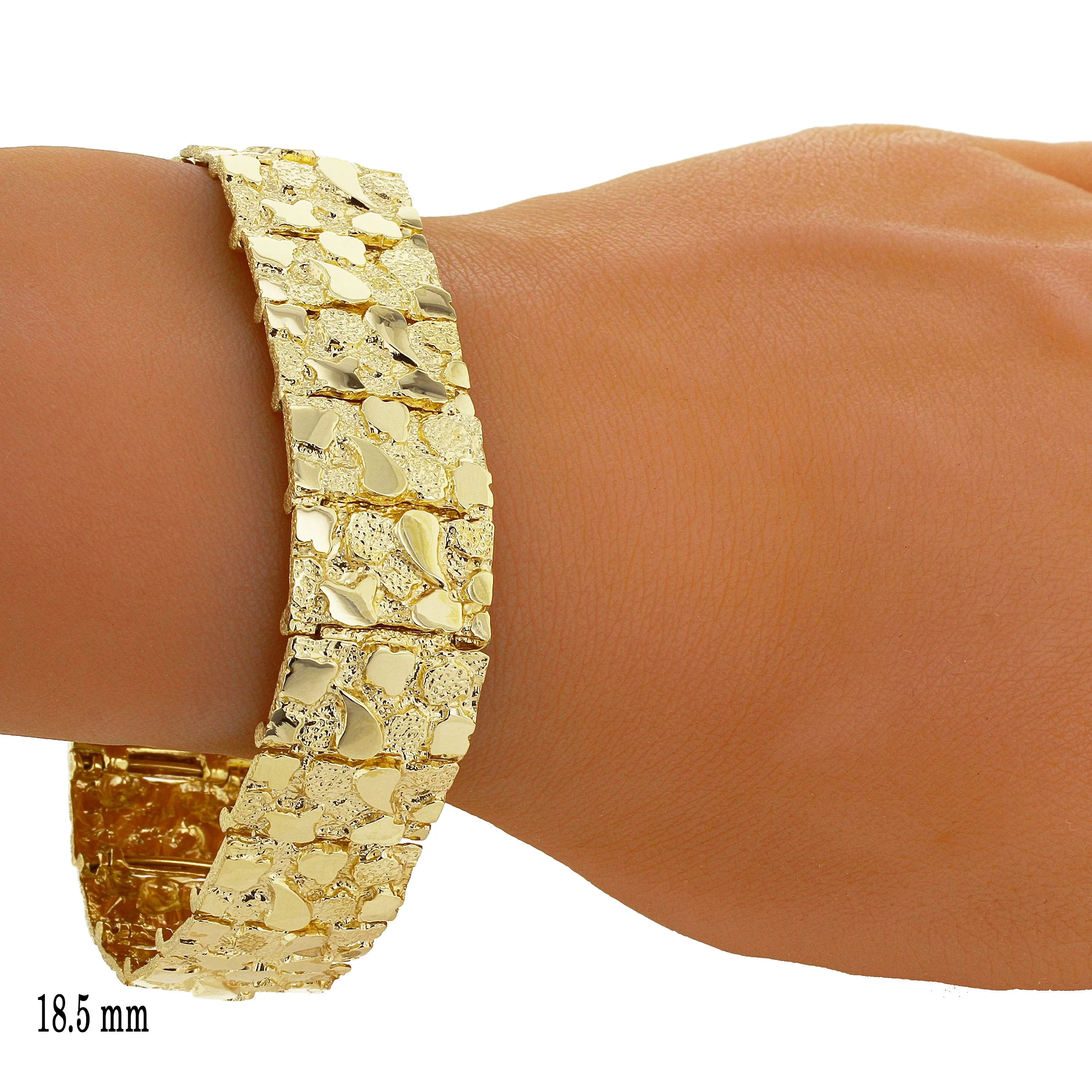14k Yellow Gold Solid Nugget Bracelet 7"-9" 4mm to 25mm Adjustable