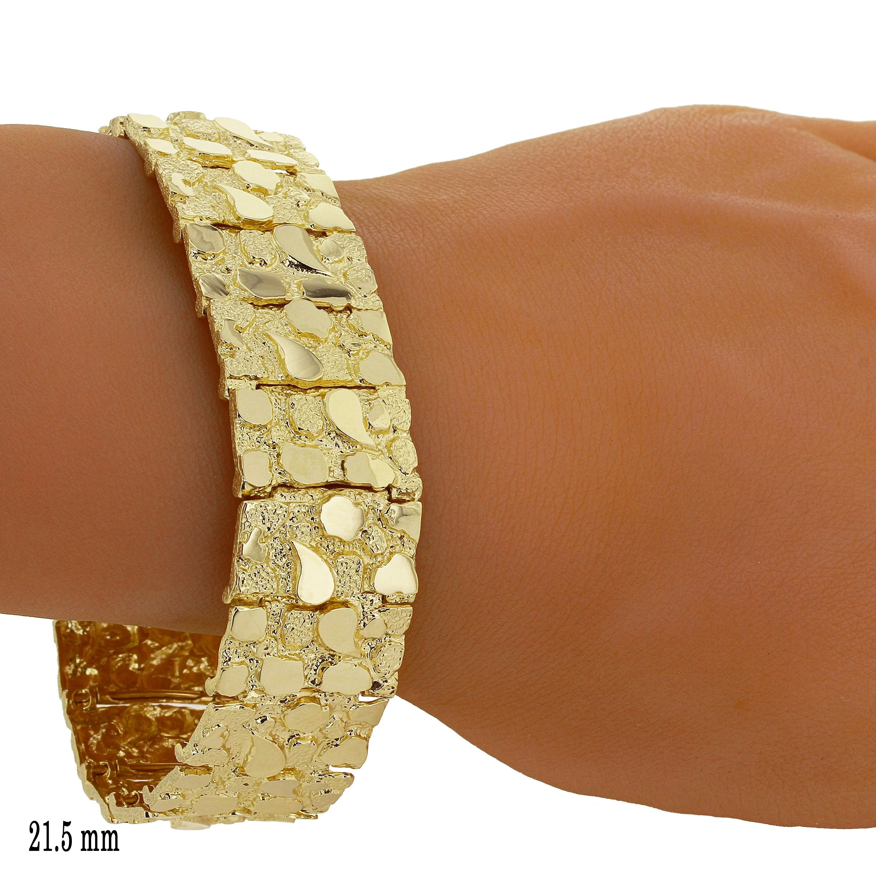 14k Yellow Gold Solid Nugget Bracelet 7"-9" 4mm to 25mm Adjustable