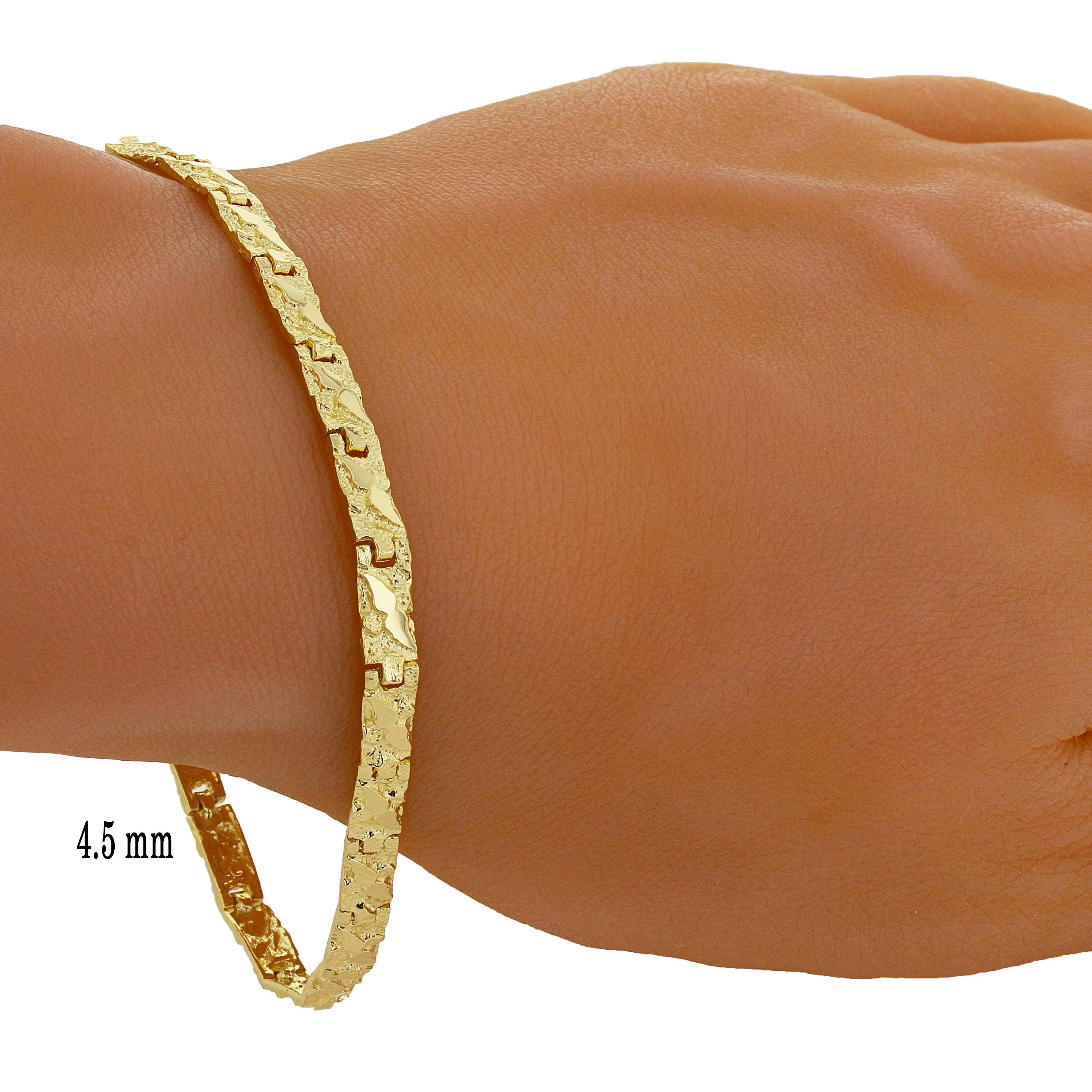 14k Yellow Gold Solid Nugget Bracelet 7"-9" 4mm to 25mm Adjustable