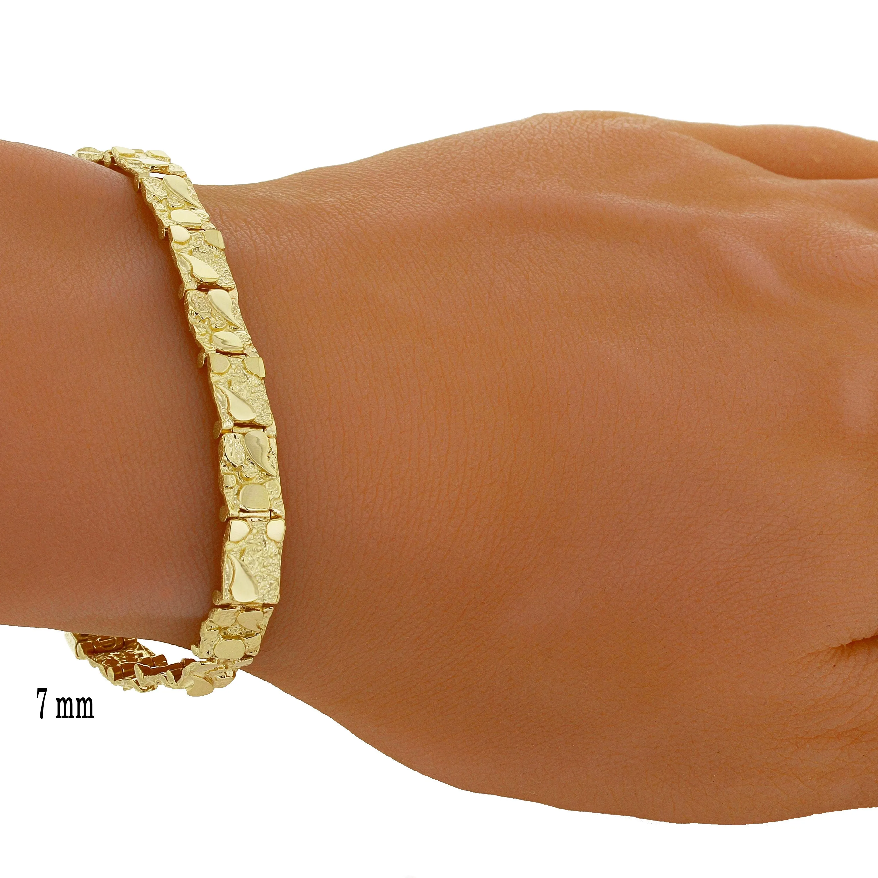 14k Yellow Gold Solid Nugget Bracelet 7"-9" 4mm to 25mm Adjustable