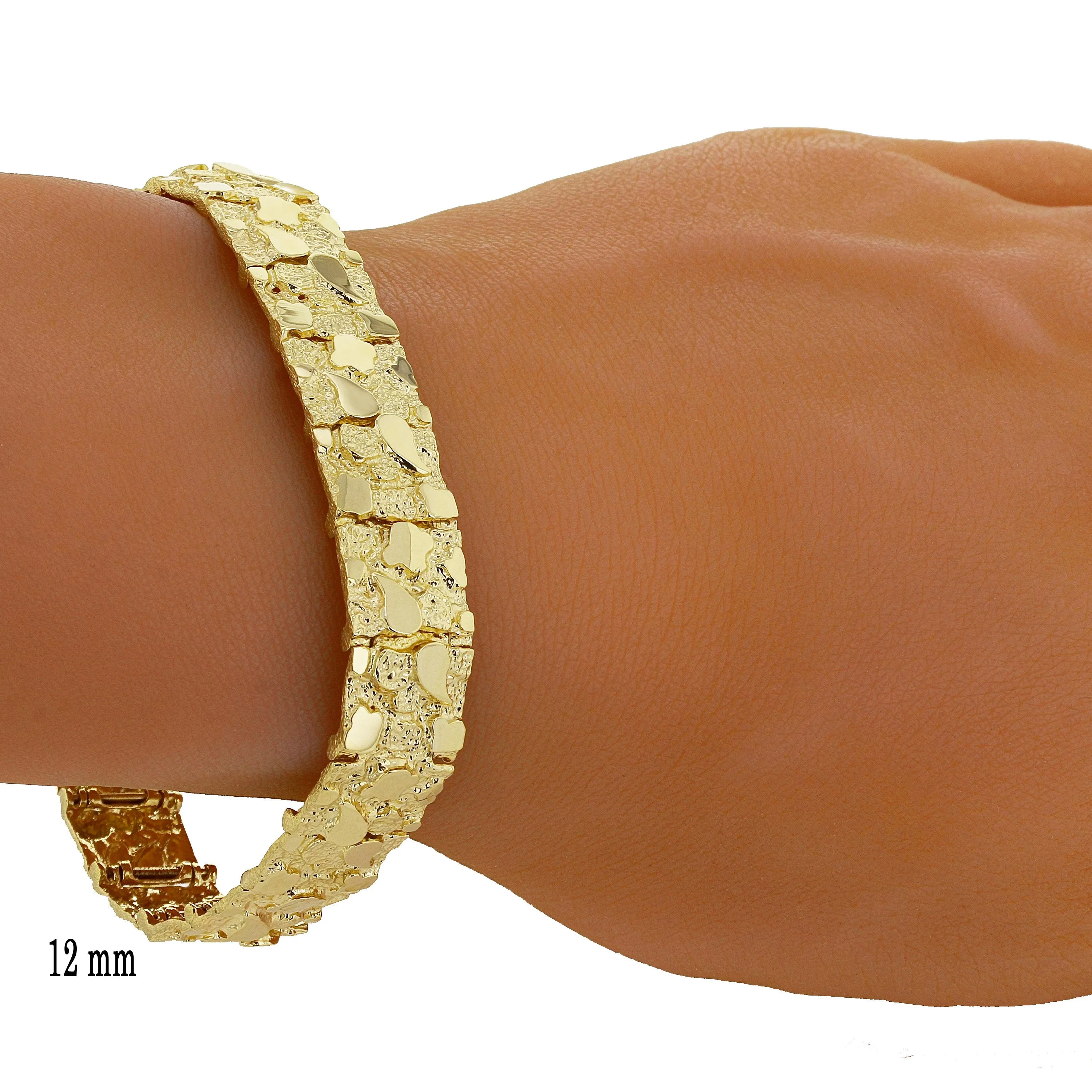 14k Yellow Gold Solid Nugget Bracelet 7"-9" 4mm to 25mm Adjustable