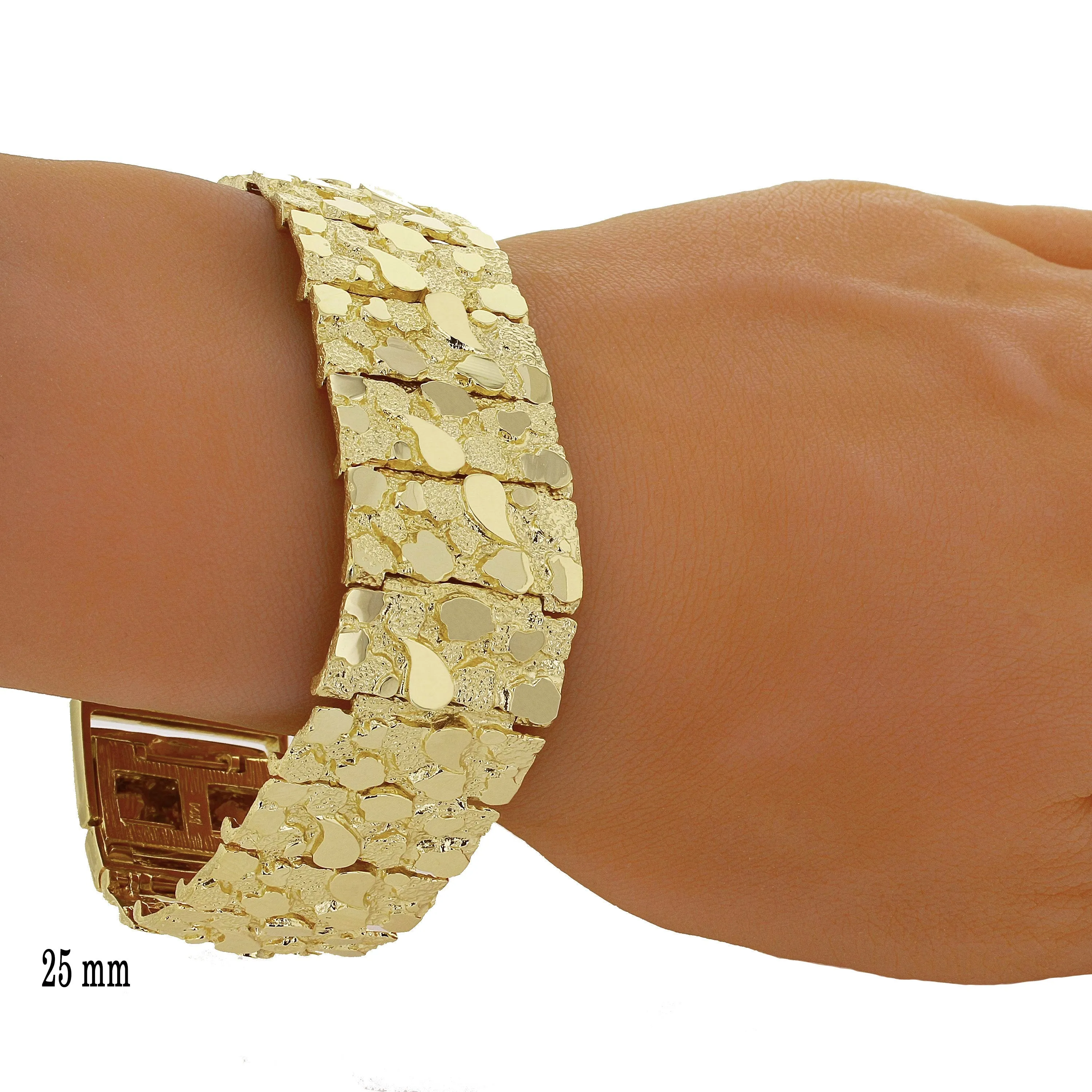 14k Yellow Gold Solid Nugget Bracelet 7"-9" 4mm to 25mm Adjustable