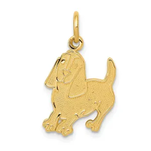 14k Yellow Gold Textured Polished Finish Dog Charm Pendant