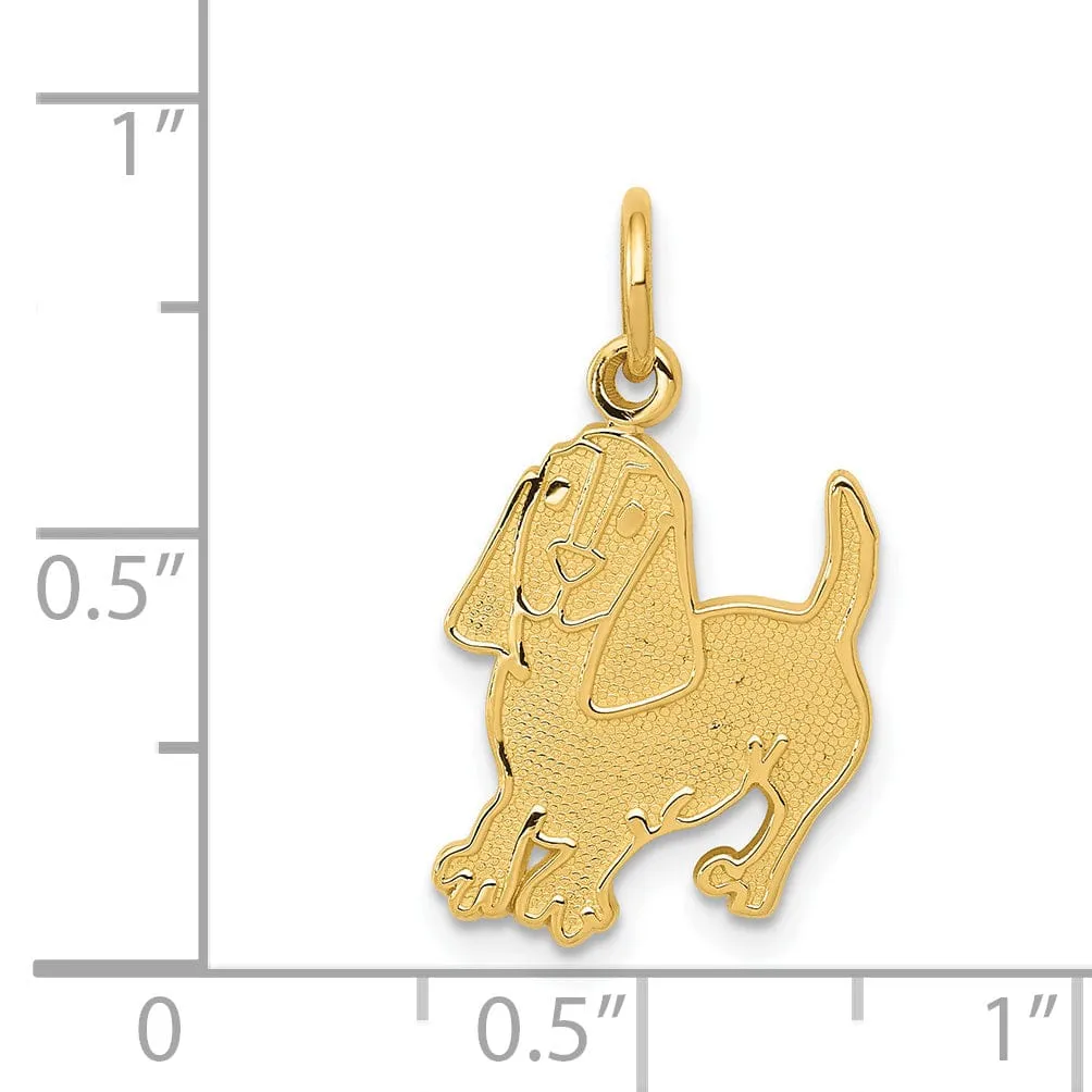 14k Yellow Gold Textured Polished Finish Dog Charm Pendant