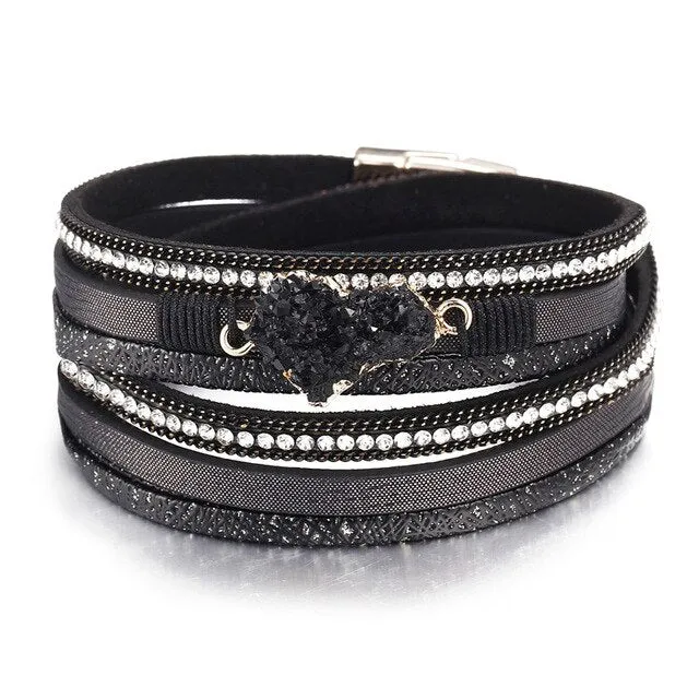 17KM Vintage Stone Crystal Charm Bracelets & Bangle For Woman Men Fashion Female Handmade Multilayer Leather Druzy Bracelet