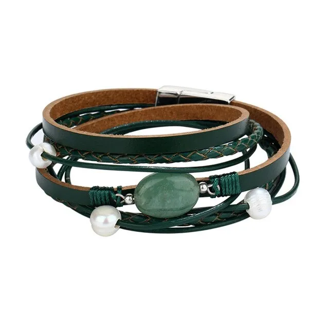 17KM Vintage Stone Crystal Charm Bracelets & Bangle For Woman Men Fashion Female Handmade Multilayer Leather Druzy Bracelet