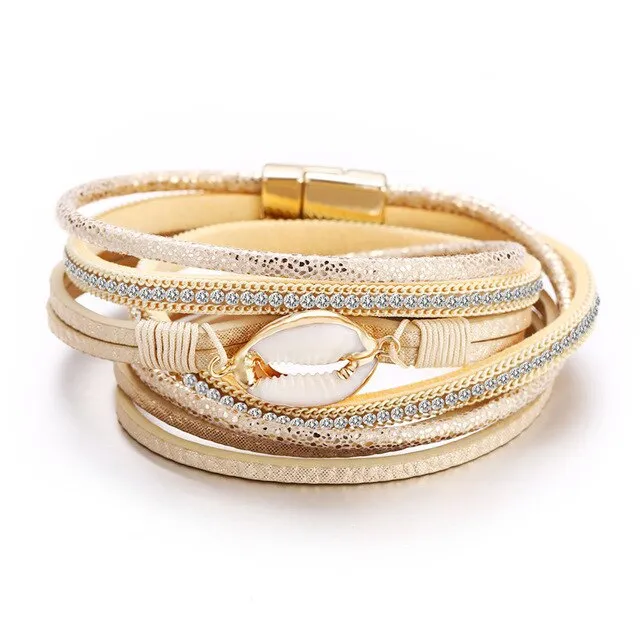 17KM Vintage Stone Crystal Charm Bracelets & Bangle For Woman Men Fashion Female Handmade Multilayer Leather Druzy Bracelet