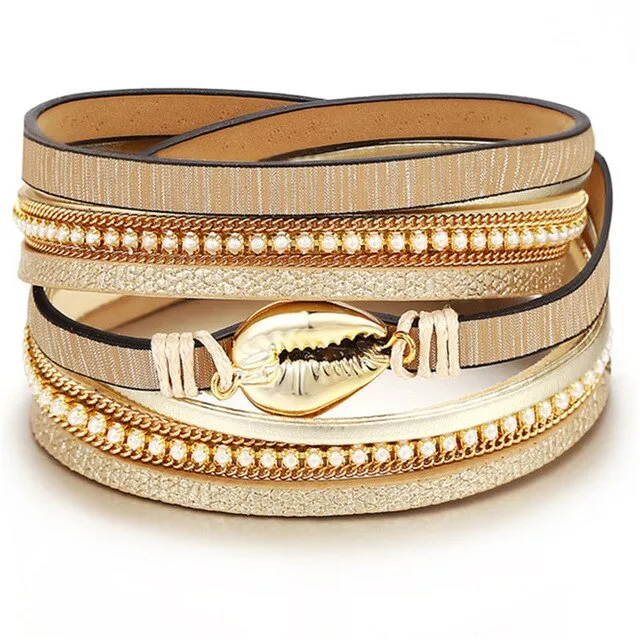 17KM Vintage Stone Crystal Charm Bracelets & Bangle For Woman Men Fashion Female Handmade Multilayer Leather Druzy Bracelet