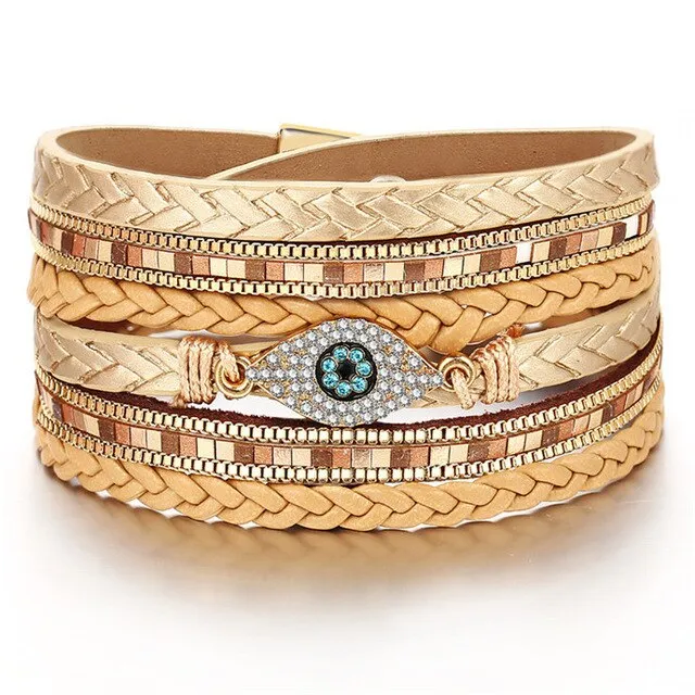 17KM Vintage Stone Crystal Charm Bracelets & Bangle For Woman Men Fashion Female Handmade Multilayer Leather Druzy Bracelet