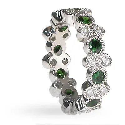1.90 CT Round Cut Green Emeralds & Diamonds - Eternity Ring
