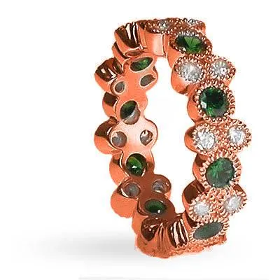 1.90 CT Round Cut Green Emeralds & Diamonds - Eternity Ring