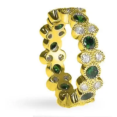 1.90 CT Round Cut Green Emeralds & Diamonds - Eternity Ring
