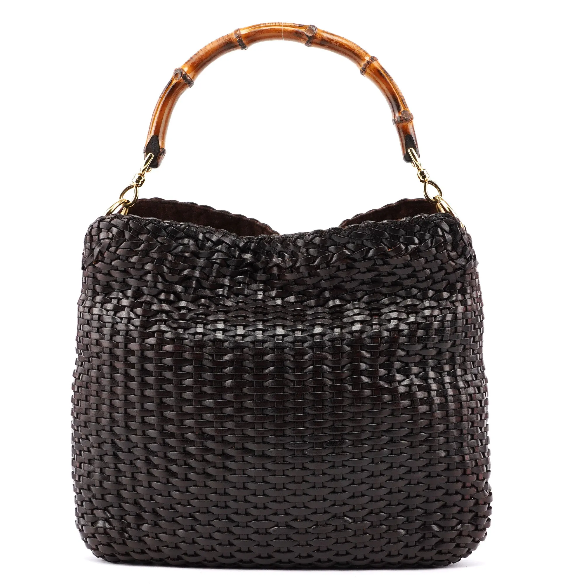 1996 Brown Woven Bamboo 2-Way Shoulder Bag