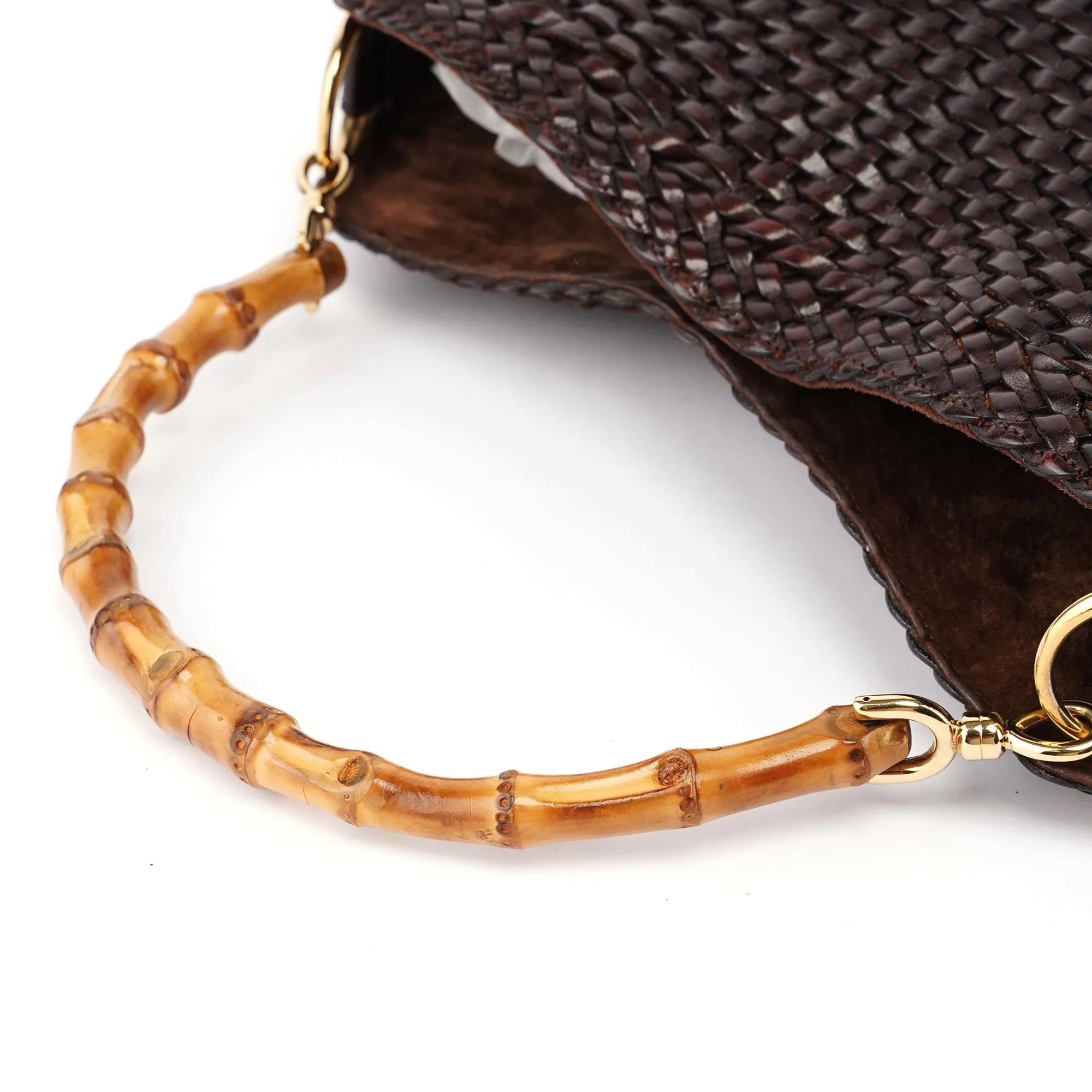 1996 Brown Woven Bamboo 2-Way Shoulder Bag