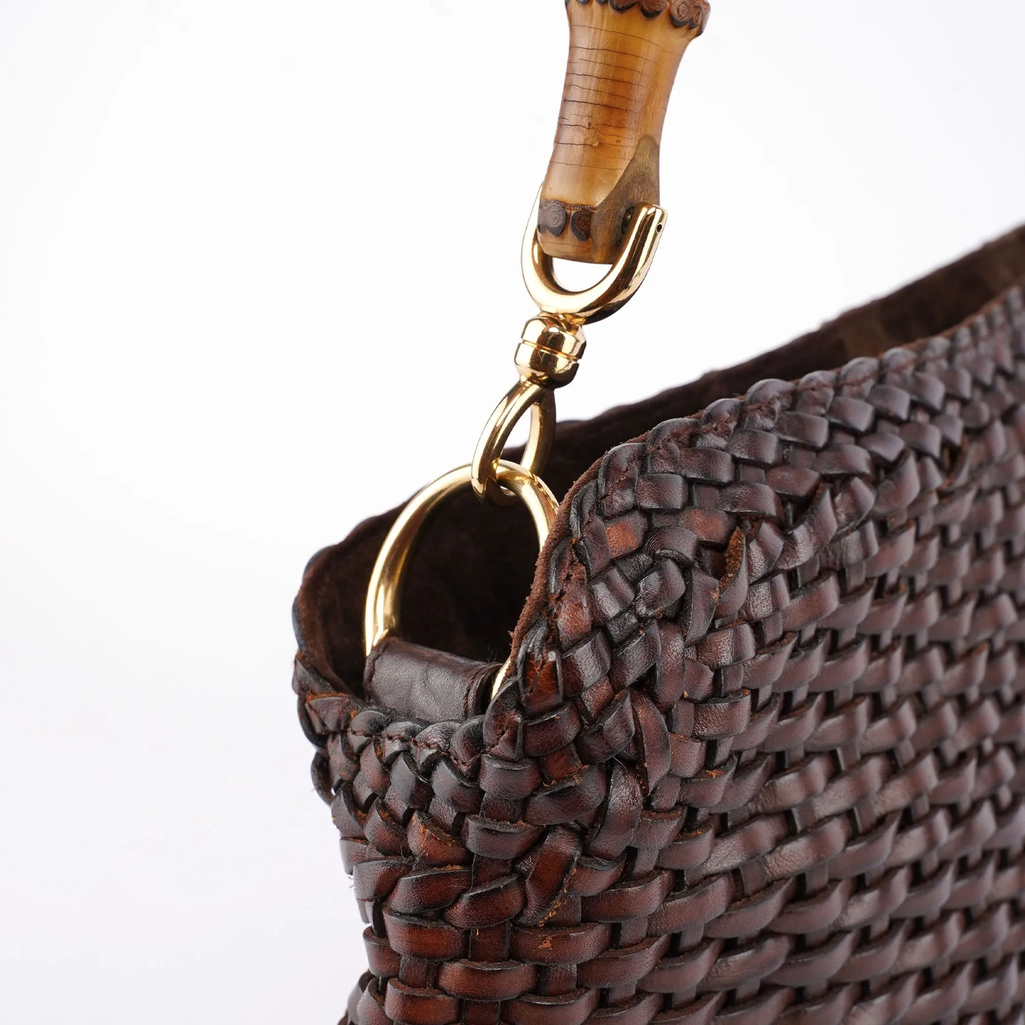 1996 Brown Woven Bamboo 2-Way Shoulder Bag