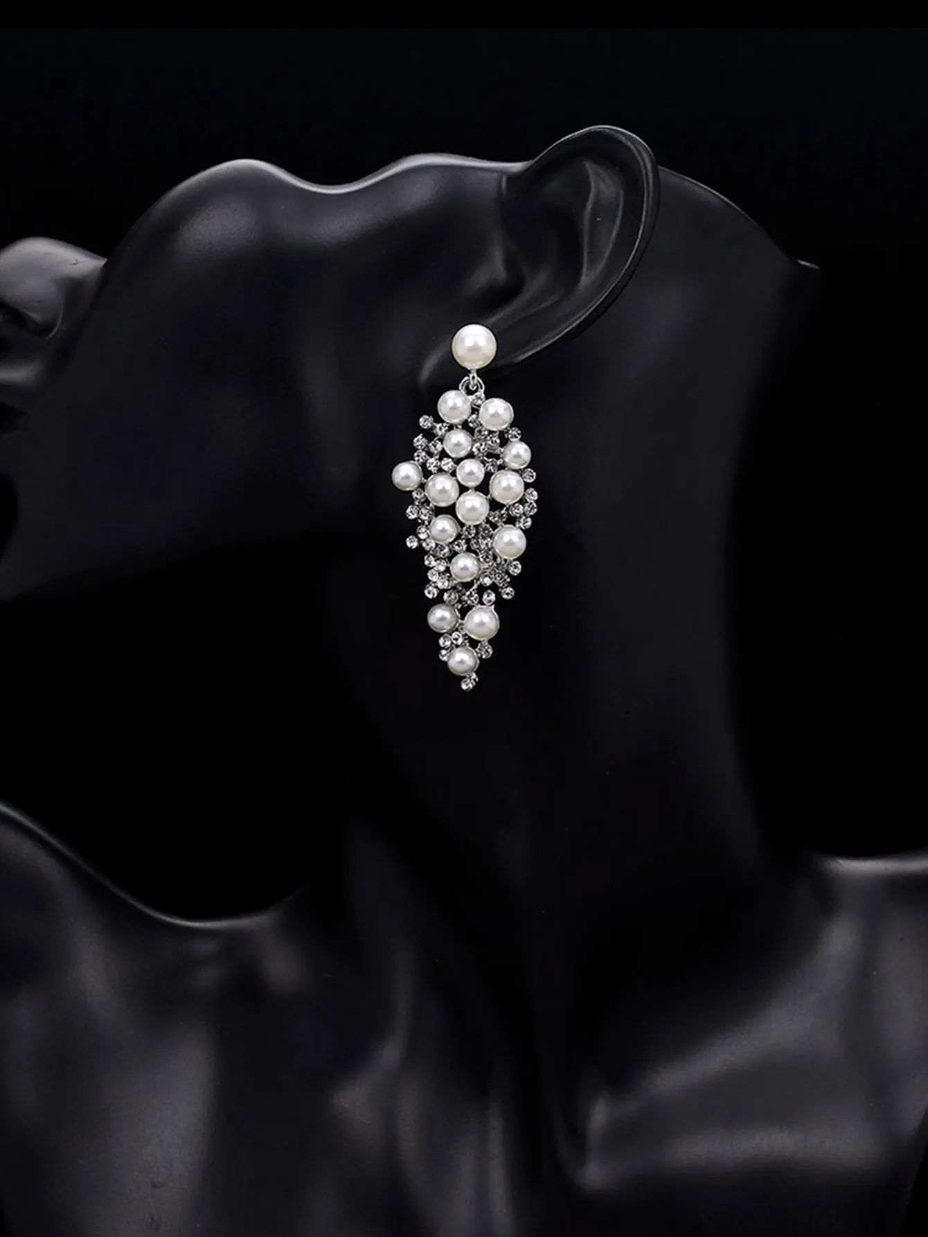 1pair Alloy Rhinestone & Pearl Decor Earrings- FD ⚡