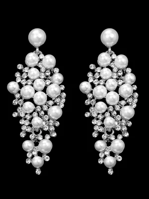 1pair Alloy Rhinestone & Pearl Decor Earrings- FD ⚡
