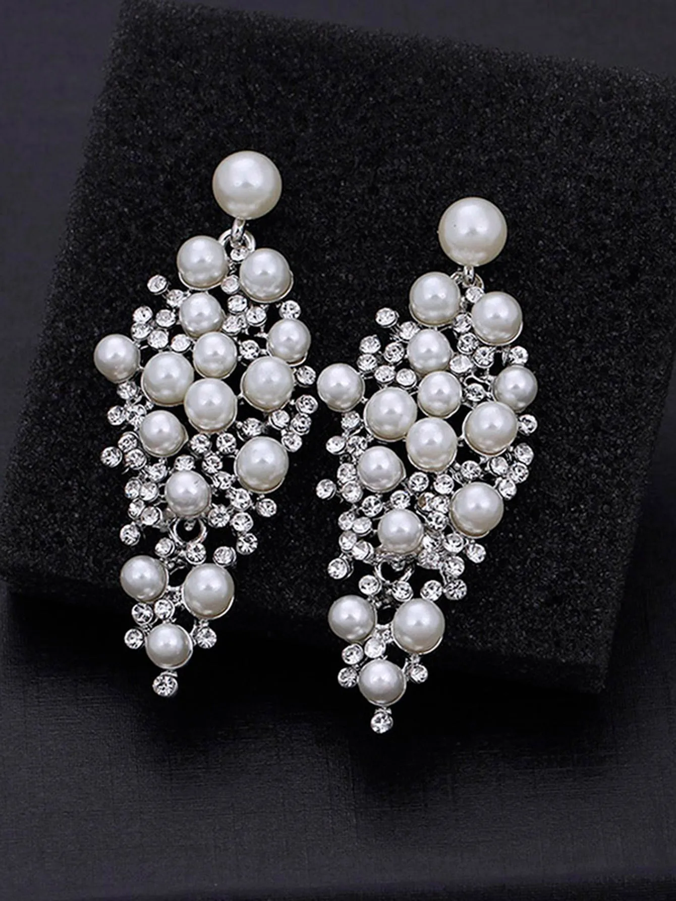 1pair Alloy Rhinestone & Pearl Decor Earrings- FD ⚡
