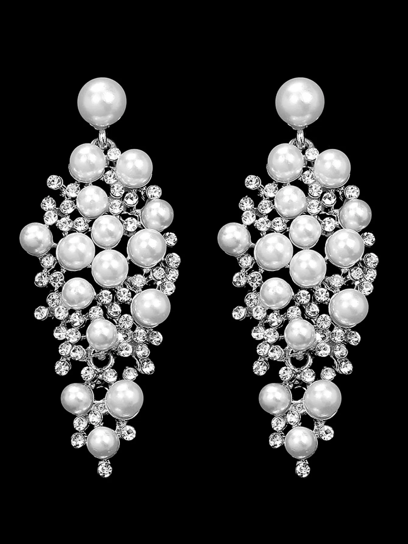 1pair Alloy Rhinestone & Pearl Decor Earrings- FD ⚡
