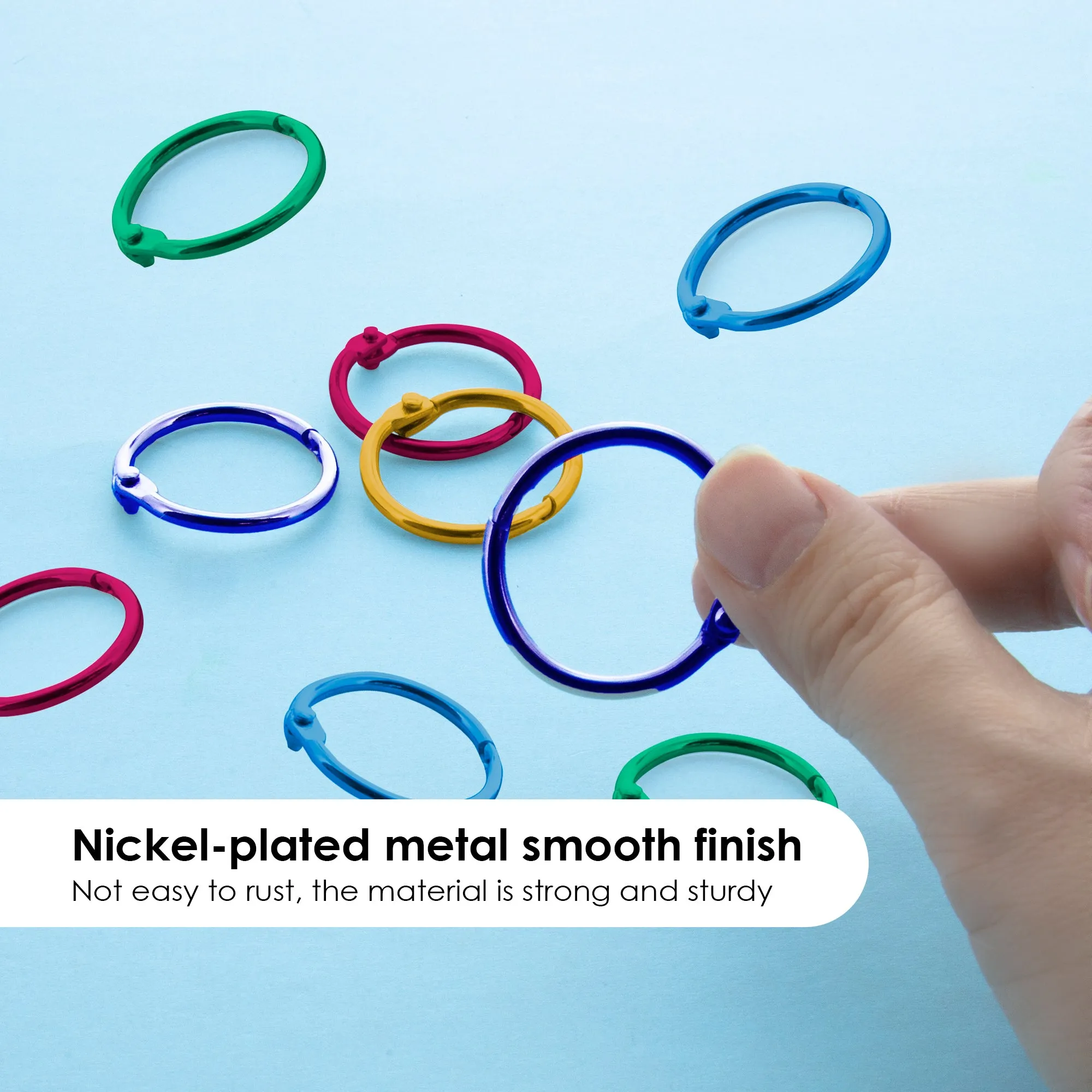 1" Assorted Color Metal Book Rings (10/Pack)