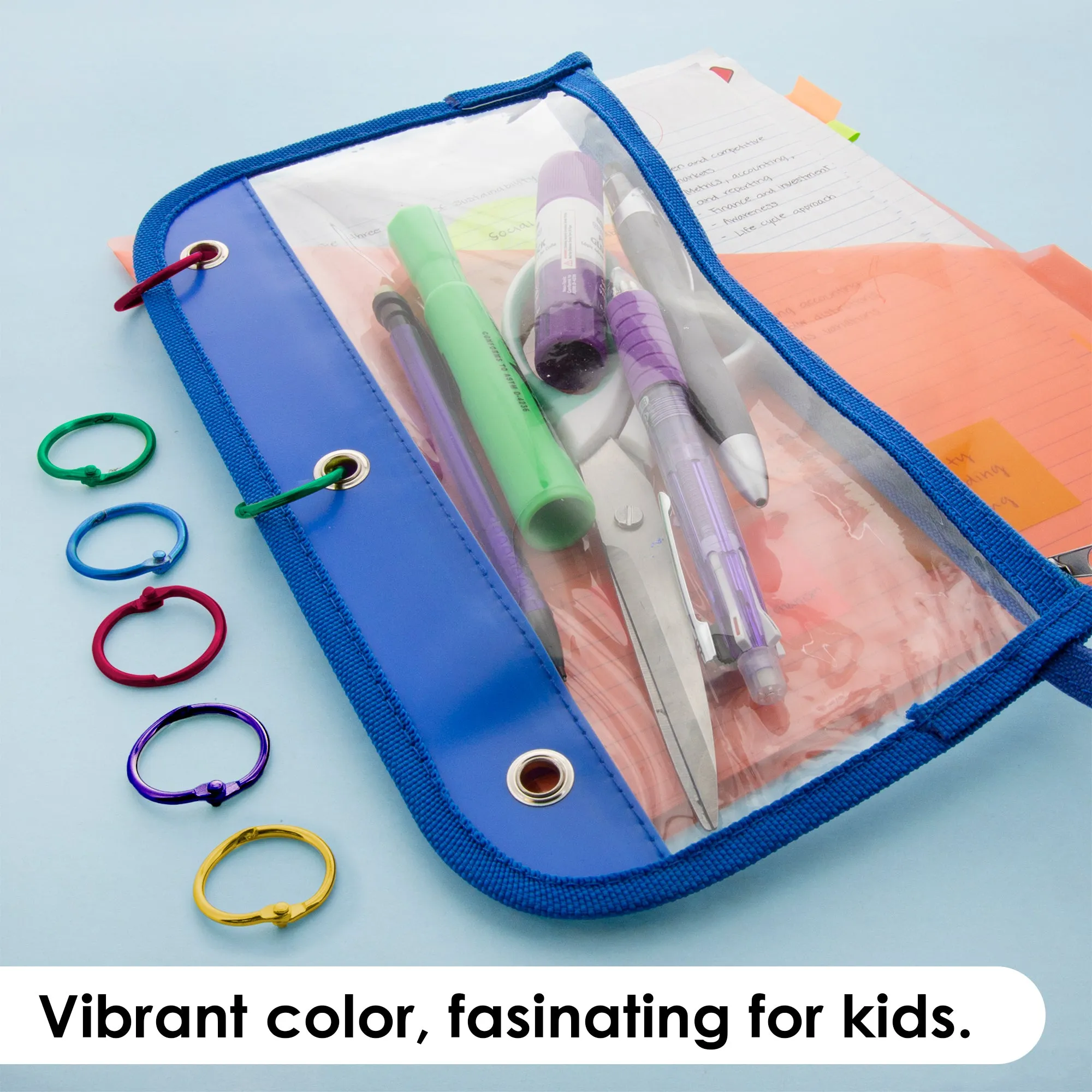 1" Assorted Color Metal Book Rings (10/Pack)