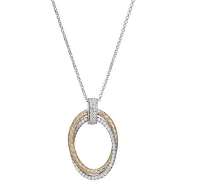 2-Tone Sterling Silver Necklace With Mesh And Cz 17"