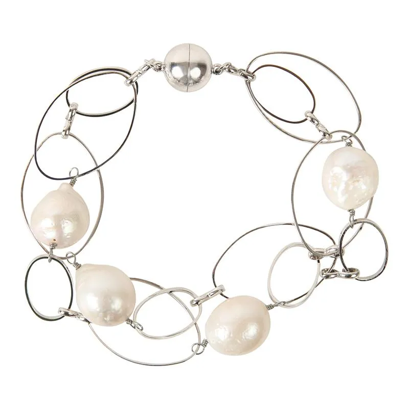 206-01-S | LOOP SILVER CHAIN BRACELET w/PEARLS
