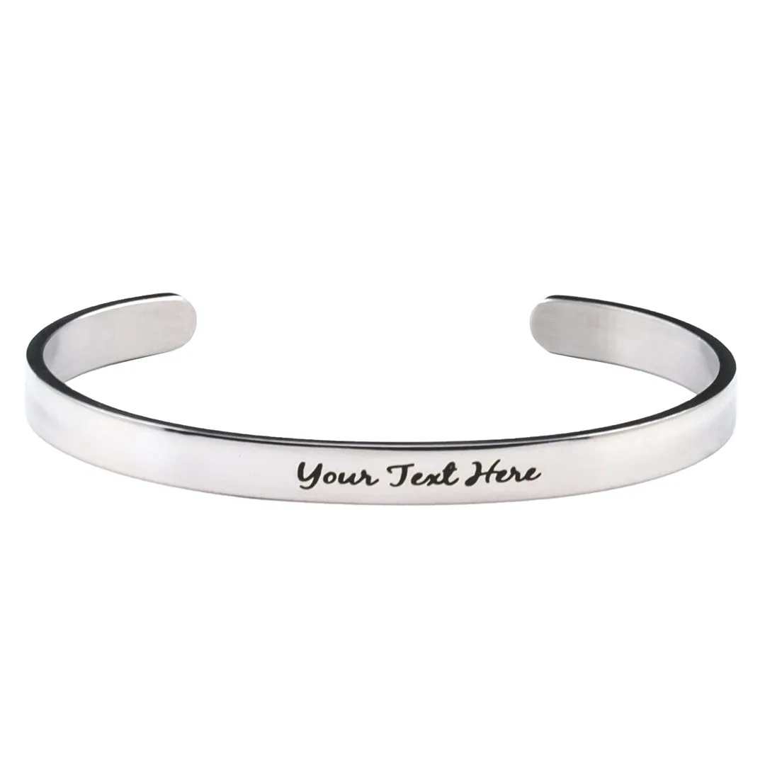 2Pcs 6mm width Silver Color Couple Combo Unisex Bracelets with Your Customized text and Adjustable Size