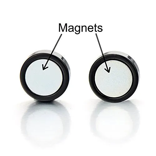 2pcs 8mm Magnetic Black Circle Star Stud Earrings for Men Women, Non-piercing Clip on Fake Ear Plugs