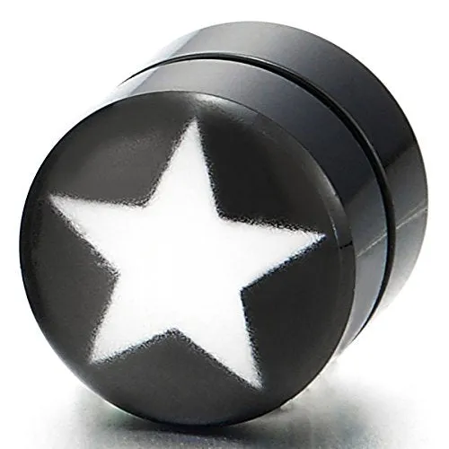 2pcs 8mm Magnetic Black Circle Star Stud Earrings for Men Women, Non-piercing Clip on Fake Ear Plugs