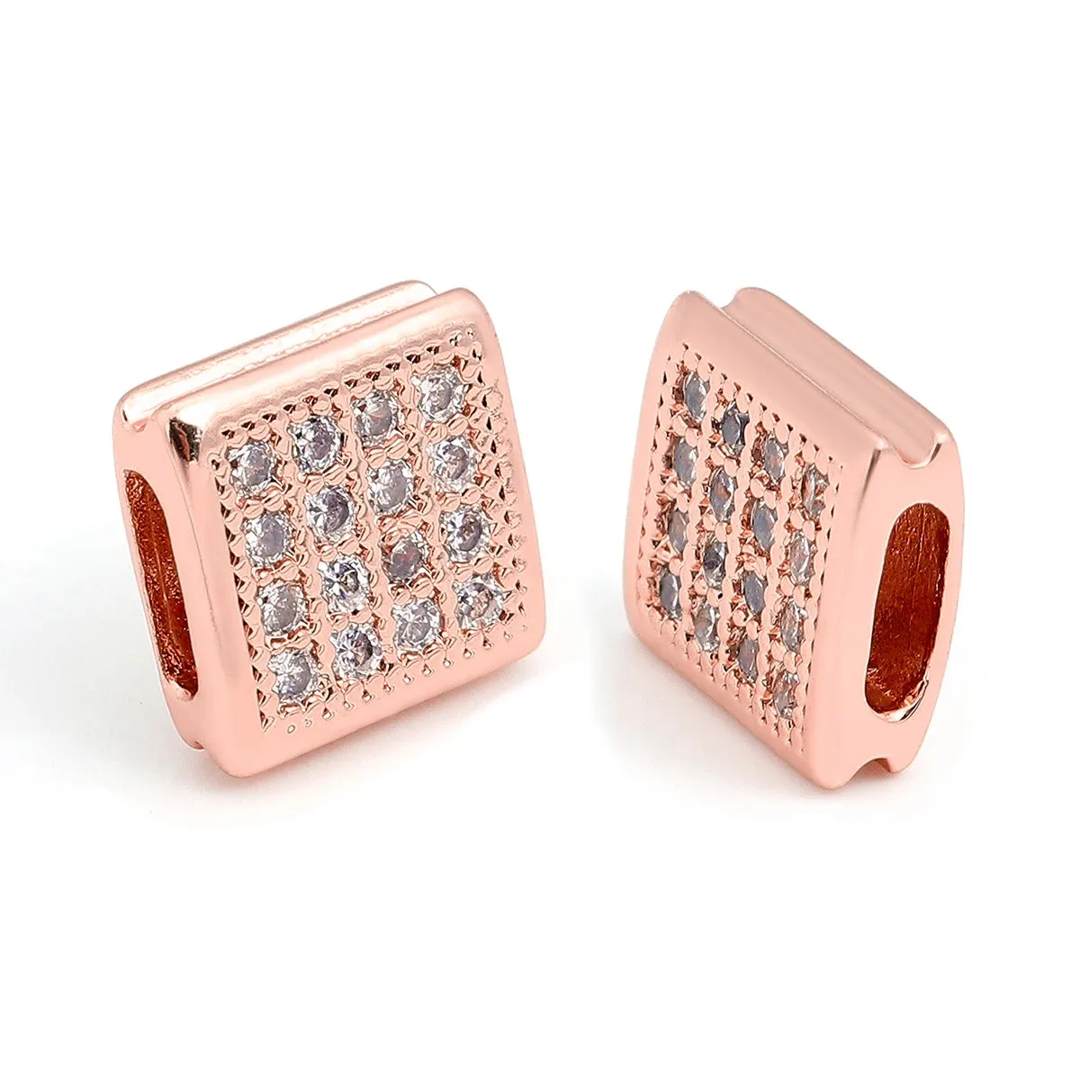 2pcs 9mm Copper Zircon Square Beads – DIY Jewelry