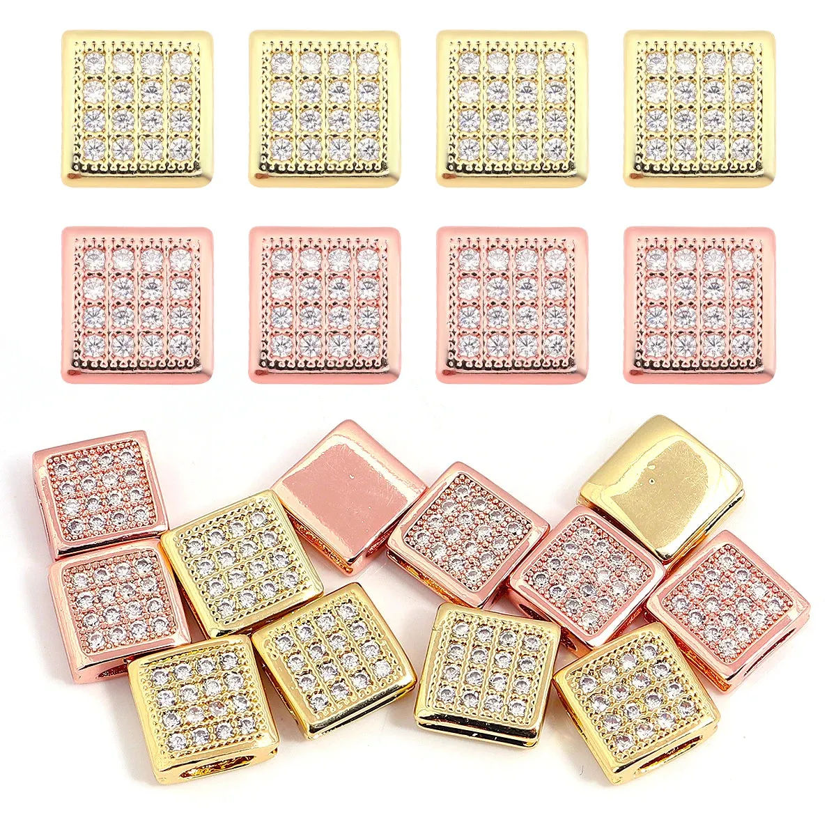 2pcs 9mm Copper Zircon Square Beads – DIY Jewelry