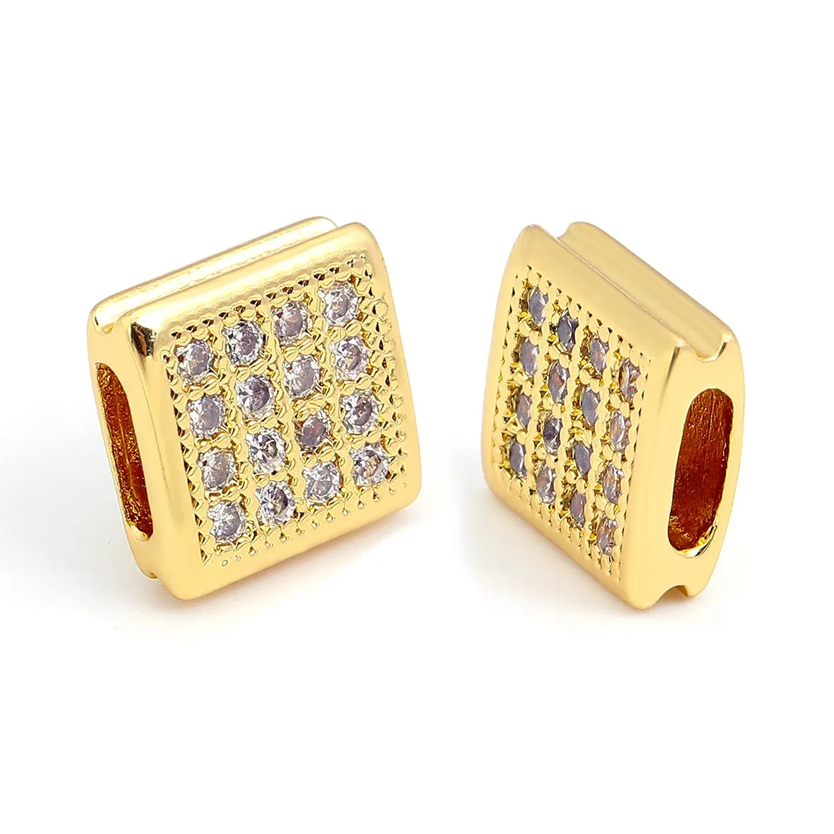 2pcs 9mm Copper Zircon Square Beads – DIY Jewelry