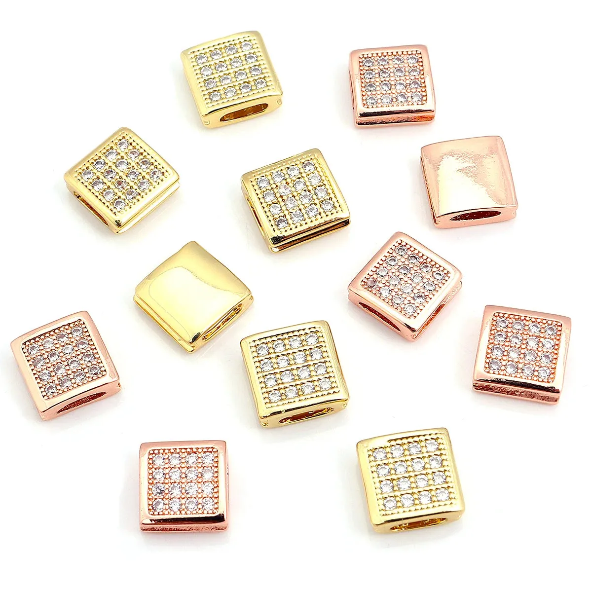 2pcs 9mm Copper Zircon Square Beads – DIY Jewelry