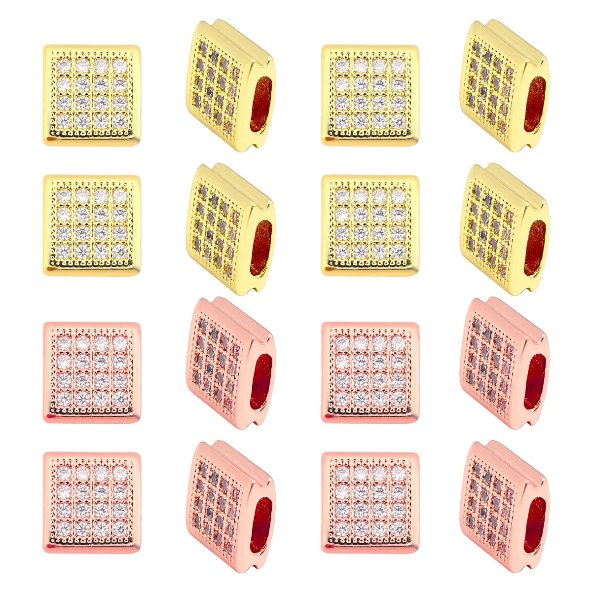 2pcs 9mm Copper Zircon Square Beads – DIY Jewelry