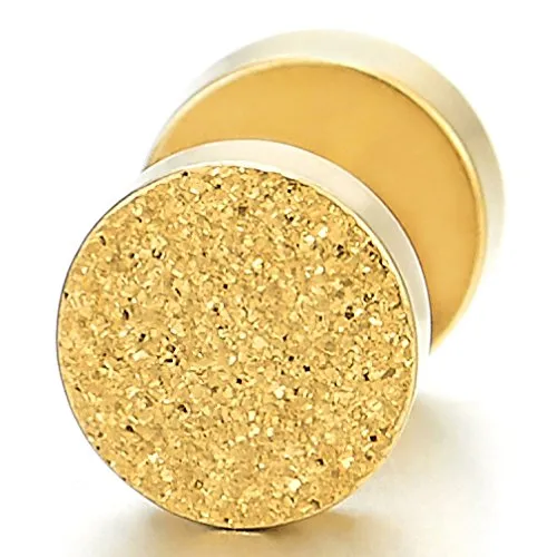 2pcs Gold Color Satin Screw Circle Stud Earrings Mens Womens Steel Cheater Fake Ear Plugs Gauges