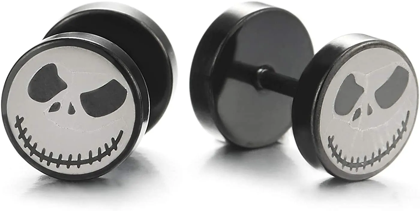2pcs Men Women Steel Little Monster Circle Stud Earrings, Cheater Fake Ear Plugs Gauges