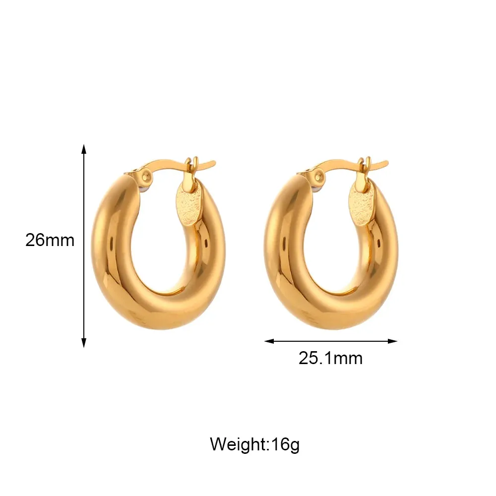 30mm Gold-Plated Stainless Steel Hoop Earrings - Tarnish-Free Minimalist Hoops