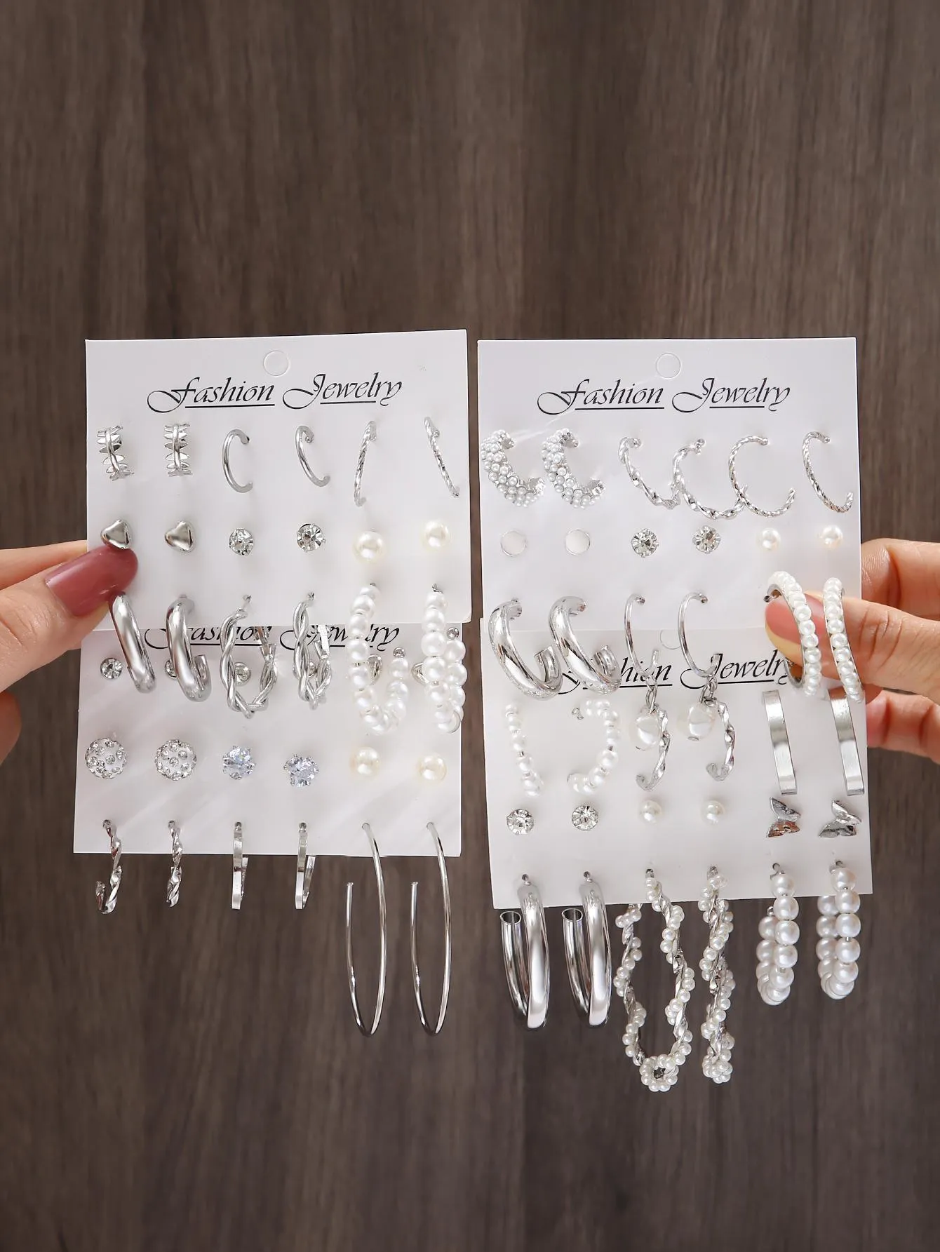 36pairs Pearl Decor Earrings - Silver