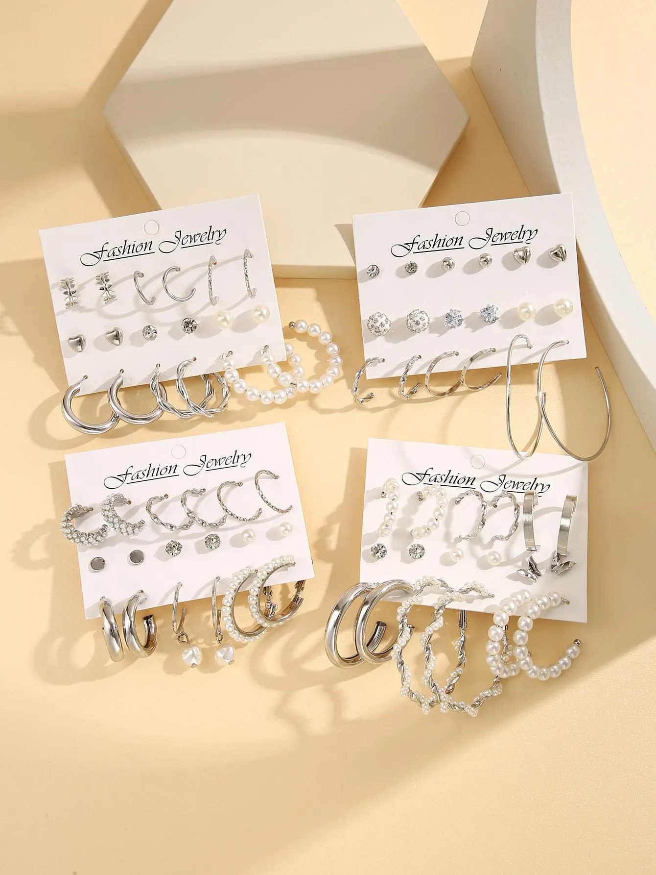 36pairs Pearl Decor Earrings - Silver