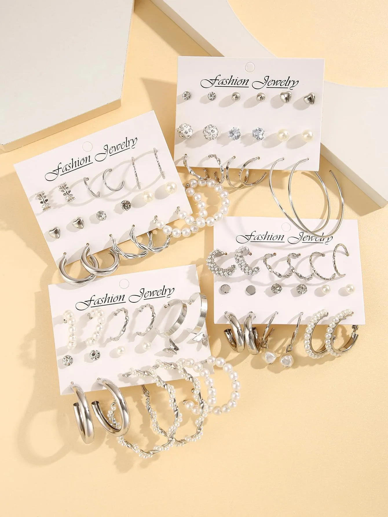 36pairs Pearl Decor Earrings - Silver
